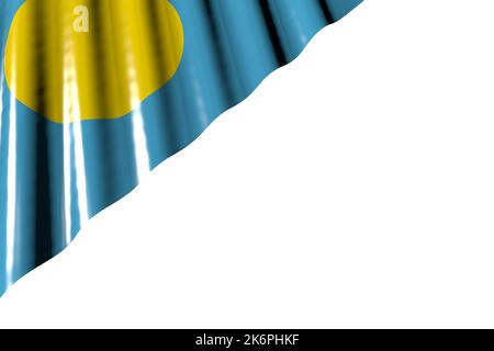 Niedliche Feiertagsflagge 3D Abbildung - glänzende Flagge von Palau mit großen Falten in der linken oberen Ecke isoliert auf weiß liegen Stockfoto