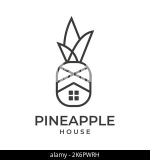 Ananas-Design-Logo Kombination von Symbolen, Haus-Ikone in der Immobiliengrafik abstrakte grafische Darstellung von Ananas in Form eines Hauses Stock Vektor