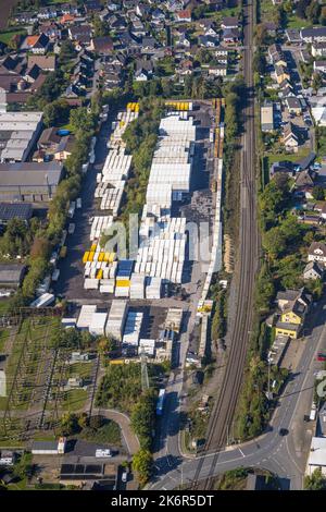 Luftaufnahme, Containerlager, Industriepark Ohlweg, Dellwig, Fröndenberg/Ruhr, Ruhrgebiet, Nordrhein-Westfalen, Deutschland, Container, DE, Eur Stockfoto