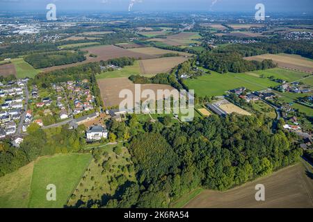 Luftaufnahme, Wasserschloss Haus Ophurdicke, Garten, Ophurdicke, Holzwickede, Ruhrgebiet, Nordrhein-Westfalen, Deutschland, Burg, DE, Europa, Gehöft, Stockfoto