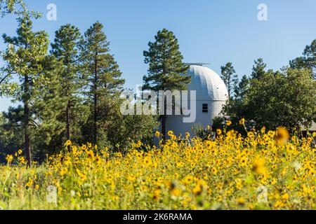 FLAGSTAFF, AZ - 1. SEPTEMBER 2022: Lowell Observatory, berühmtes Observatorium in Arizona, gegründet von Percival Lowell. Stockfoto