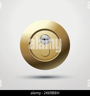 Goldfarbenes Türschloss, Vorderansicht isoliert Stock Vektor