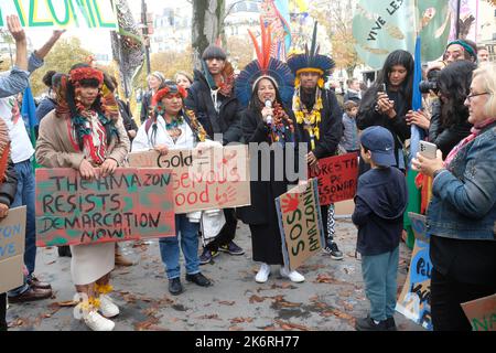 Une marche pour l'amazonie avec 6 représentants indigènes d'Amazonie et de la forêt Atlantique contre la déforestation et l'orpaillage illégal Stockfoto