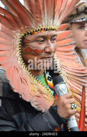 Une marche pour l'amazonie avec 6 représentants indigènes d'Amazonie et de la forêt Atlantique contre la déforestation et l'orpaillage illégal Stockfoto