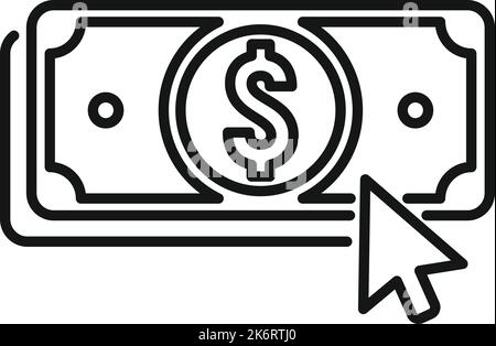 Klicken Sie auf den Vektor für die Umrissdarstellung des Cash Zahlung per Handy. Online-Bank Stock Vektor
