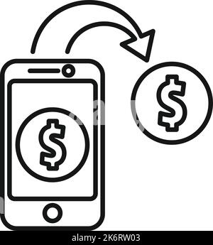 Symbolumriss des Bargeldempfangs. Geld erhalten. Telefonzahlung Stock Vektor