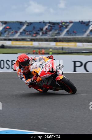 Phillip Island, AUSTRALIEN, 15. OKTOBER 2022: #93 HONDA, MARQUEZ Marc, SPA, Repsol Honda Team, MOTO GP Klasse, Während der DORNA & FIM Moto GP Championship 2022 Runde 18. Phillip Island Australian Motorcycle Grand Prix am Samstag, 15. Oktober 2022. Bild und Copyright © Cheng JIN/ATP-Bilder (JIN Cheng/ATP/SPP) Stockfoto