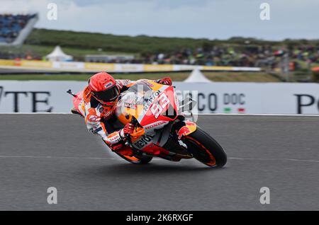 Phillip Island, AUSTRALIEN, 15. OKTOBER 2022: #93 HONDA, MARQUEZ Marc, SPA, Repsol Honda Team, MOTO GP Klasse, Während der DORNA & FIM Moto GP Championship 2022 Runde 18. Phillip Island Australian Motorcycle Grand Prix am Samstag, 15. Oktober 2022. Bild und Copyright © Cheng JIN/ATP-Bilder (JIN Cheng/ATP/SPP) Stockfoto