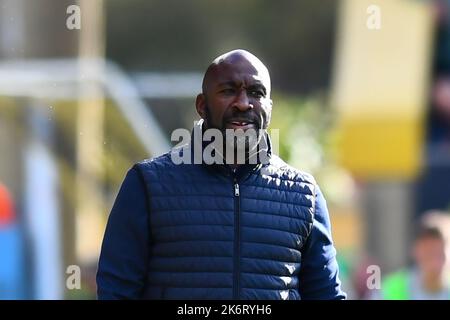 Manager Darren Moore (Manager Sheffield Wednesday) hält sich während des Sky Bet League 1-Spiels zwischen Cambridge United und Sheffield am Mittwoch im R Costings Abbey Stadium, Cambridge, am Samstag, 15.. Oktober 2022 auf. (Kredit: Kevin Hodgson | MI News) Kredit: MI Nachrichten & Sport /Alamy Live News Stockfoto