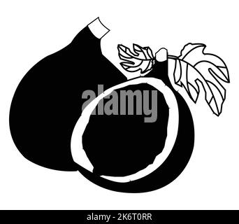 Schwarz-weiße Feige mit zwei Blatt Vektor-Design.Beste grafische Ressourcen Illustration. vektorgrafikdesign für Icons und Symbole und Logo-Gestaltung Stock Vektor