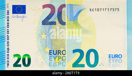 Eine 20-Euro-Rechnung. 20 Euro Banknote. Der Euro ist die offizielle Währung der Europäischen Union Stockfoto