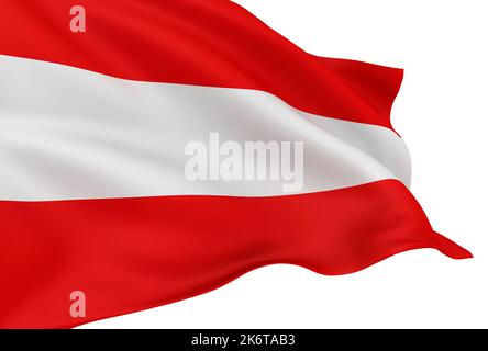 Wehende österreichische Flagge isoliert auf weißem Hintergrund Stockfoto