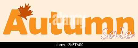 Herbstverkauf Werbung, Verkaufsbanner und -Anhänger, Herbstverkauf Zeichen, orangefarbenes Blatt, Herbstblatt, orangefarbene Farbe, Geeignet für Werbung im Oktober Stockfoto