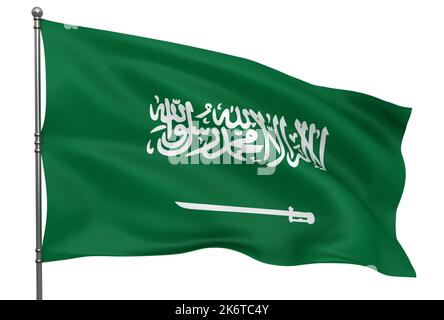 Wehende Flagge der Saudi Arabien isoliert auf weißem Hintergrund Stockfoto