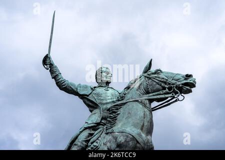 Washington, DC - 8. September 2022: Nahaufnahme der Reiterstatue von Simon Bolivar, dem Befreier, dem venezolanischen Militär- und politischen Führer, von Fel Stockfoto