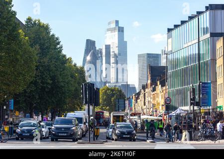 Gebäude im Finanzdistrikt von Whitechapel Road, Whitechapel, London Borough of Tower Hamlets, Greater London, England, Großbritannien Stockfoto