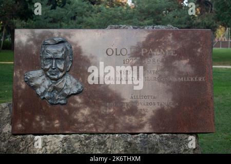 Olof Palme Gedenktafel im Stadtpark, Budapest Ungarn Stockfoto