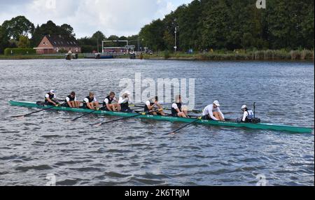 Rudern acht, Rudern 8, Deutsche Nationalmannschaft beim Canal Cup auf dem Nord-Ostsee-Kanal. Ruderwettbewerb beim härtesten Rennen der Welt dazwischen Stockfoto