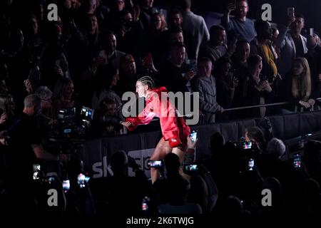 Mikaela Mayer vor ihrem Kampf am O2, London. Bilddatum: Samstag, 15. Oktober 2022. Stockfoto