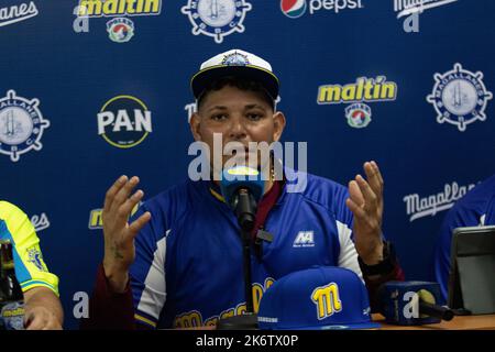 15. Oktober 2022: 15. Oktober 2022. Yadier Molina wurde in der Saison 2022-2023 als Manager von Navegantes del Magallanes in der venezolanischen Profi-Baseballliga vorgestellt. Der Puerto-ricanische Fänger, aus dem St.. Louis Cardinals in den großen Ligen gewann 10 All-Star Games, zwei World Series Ringe und neun Goldhandschuhe und drückte seine Freude darüber aus, das aktuelle Siegerteam in Venezuela zu führen.Foto: Jan Carlos Hernandez (Bildquelle: © Juan Carlos Hernandez/ZUMA Press Wire) Bildquelle: ZUMA Press, Inc./Alamy Live News Stockfoto