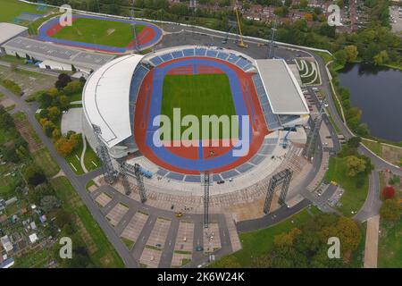 Eine allgemeine Luftaufnahme der Strecke im Alexander Stadium, Montag, 3. Oktober 2022, in Birmingham, Vereinigtes Königreich. Stockfoto