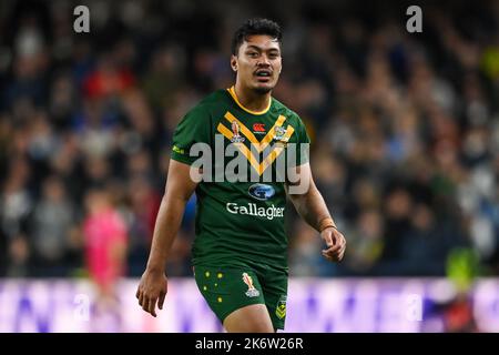 Jeremiah Nanai aus Australien während des Rugby League World Cup 2021-Spiels Australien gegen Fidschi im Headingley Stadium, Leeds, Großbritannien, 15.. Oktober 2022 (Foto von Craig Thomas/Nachrichtenbilder) Stockfoto