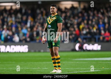 Latrell Mitchell aus Australien während des Rugby League World Cup 2021-Spiels Australien gegen Fidschi im Headingley Stadium, Leeds, Großbritannien, 15.. Oktober 2022 (Foto von Craig Thomas/Nachrichtenbilder) in, am 10/15/2022. (Foto von Craig Thomas/News Images/Sipa USA) Quelle: SIPA USA/Alamy Live News Stockfoto