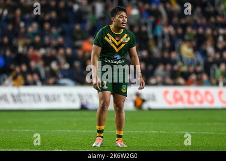 Jeremiah Nanai aus Australien während des Rugby League World Cup 2021-Spiels Australien gegen Fidschi im Headingley Stadium, Leeds, Großbritannien, 15.. Oktober 2022 (Foto von Craig Thomas/Nachrichtenbilder) in, am 10/15/2022. (Foto von Craig Thomas/News Images/Sipa USA) Quelle: SIPA USA/Alamy Live News Stockfoto