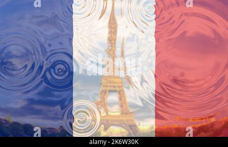 die Flagge von paris frankreich spiegelt sich in der Darstellung von Water 3D wider Stockfoto