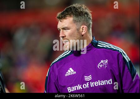 Limerick, Irland. 16. Oktober 2022. Peter O'Mahony von Münster während des Spiels der United Rugby Championship Round 5 zwischen Munster Rugby und Vodacom Bulls am 15. Oktober 2022 im Thomond Park in Limerick, Irland (Foto von Andrew SURMA/ Credit: SIPA USA/Alamy Live News Stockfoto