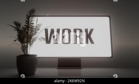 Überwachen und Pflanzen im pott mit Schilderarbeit in der Nacht 3D Rendern. Stockfoto