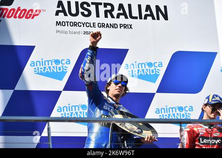 Melbourne, Australien. 16. Oktober 2022. Alex Rins, Team Suzuki Ecstar gewinnt den australischen MotoGP auf Phillip Island. Kredit: Karl Phillipson / Optikal/Alamy Live Nachrichten Stockfoto