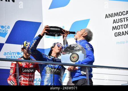 Melbourne, Australien. 16. Oktober 2022. Alex Rins, Team Suzuki Ecstar gewinnt den australischen MotoGP auf Phillip Island. Kredit: Karl Phillipson / Optikal/Alamy Live Nachrichten Stockfoto