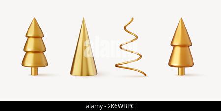 3D Satz von verschiedenen Stil Weihnachtsbaum Kegel. Stock Vektor