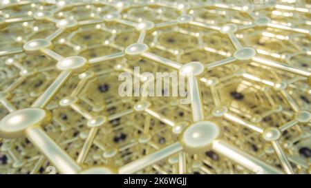Gold Graphene Zellstruktur Wissenschaft Hintergrund Verbindung Konzept 3D Render Stockfoto