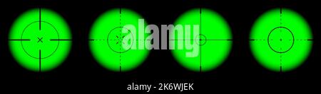 Verschiedene Waffen Nachtsicht, Scharfschützengewehr optische Scopes. Jagdgewehr-Sucher mit Fadenkreuz. Ziel, schießen Marke Symbol. Militärisches Zielschild Stock Vektor