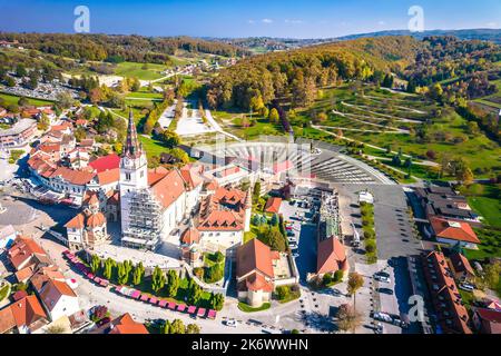 Marija Bistrica Heiligtum Kirche und Kalvarija Luftbild, Wallfahrt Zagorje Region von Kroatien Stockfoto