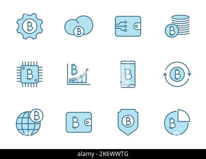 bitcoin-Linienvektorsymbole in zwei Farben Stock Vektor