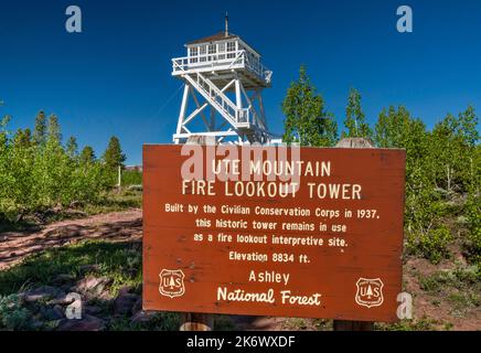 Fire Lookout Tower, 1937, auf dem Ute Mountain, Uinta Range, Ashley National Forest, Utah, USA Stockfoto