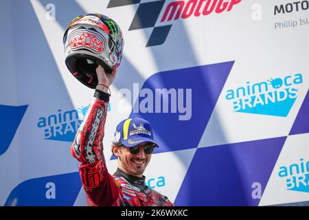 Phillip Island, Australien. 16. Oktober 2022. Rennen von Animoca Brands Australian Grand Prix der MotoGP auf Phillip Island Circuit. 16. Oktober 2022 in Bild: Italien Pecco Bagnaia Carreras del Gran Premio de MotoGP de Australia en el Circuito Internacional de Phillip Island. 16 de Octubre de 2022 POOL/ MotoGP.com/Cordon die Pressebilder sind nur für redaktionelle Zwecke bestimmt. Obligatorischer Kredit: © motogp.com Kredit: CORDON PRESS/Alamy Live News Stockfoto