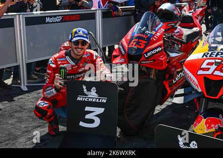 Phillip Island, Australien. 16. Oktober 2022. Rennen von Animoca Brands Australian Grand Prix der MotoGP auf Phillip Island Circuit. 16. Oktober 2022 in Bild: Italien Pecco Bagnaia Carreras del Gran Premio de MotoGP de Australia en el Circuito Internacional de Phillip Island. 16 de Octubre de 2022 POOL/ MotoGP.com/Cordon die Pressebilder sind nur für redaktionelle Zwecke bestimmt. Obligatorischer Kredit: © motogp.com Kredit: CORDON PRESS/Alamy Live News Stockfoto