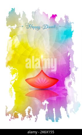 Happy Diwali Festival of Lights India Feier farbenfrohe Vorlage. Grafisches Bannerdesign der indischen Lotus Diya Öllampe, modernes Aquarell-Design Stock Vektor