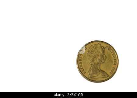 Nahaufnahme der Rückseite der australischen zwei-Dollar-Münze von 1984, die Elizabeth II. Zeigt Numismatisches Konzept. Stockfoto