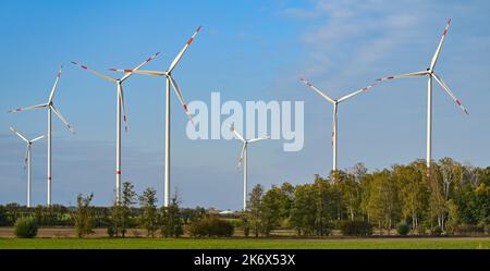 Jacobsdorf, Deutschland. 14. Oktober 2022. Der Windpark „Odervorland“. Quelle: Patrick Pleul/dpa/Alamy Live News Stockfoto