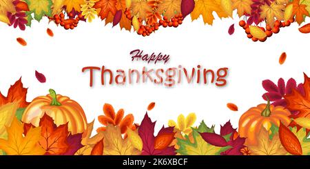 Thanksgiving Fall Banner mit hellen Herbstblättern. Design-Element für die Herbstferien, Veranstaltungen, Rabatte und Verkäufe. Vektorgrafik. Stock Vektor