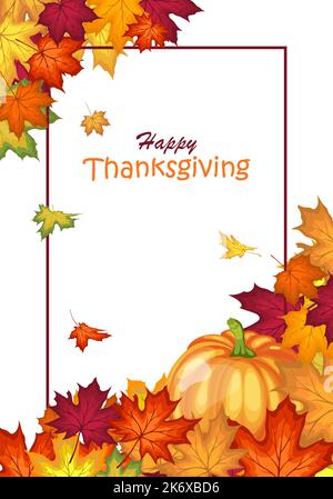 Thanksgiving Fall Banner mit hellen Herbstblättern. Design-Element für die Herbstferien, Veranstaltungen, Rabatte und Verkäufe. Vektorgrafik. Stock Vektor