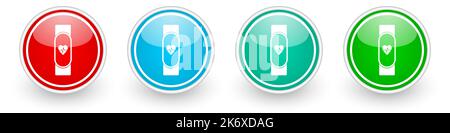 Smartband, Smartwatch, Fitness-Vektor-Symbole, farbenfrohe, glänzende Knöpfe auf Weiß Stock Vektor