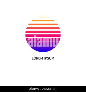 Minimallogo bei Sonnenuntergang und Sonnenaufgang. Sonne und Meer Symbol, Symbol für Reisen, Urlaub. Logo für Sommerferien Stock Vektor