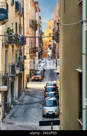 Trapani auf Sizilien kleine Straßen und Gebäude, Italien Stockfoto