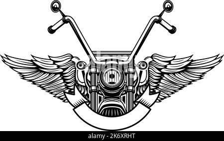 Schablone mit geflügeltem Motorrad. Motorrad, Biker-Monogramm, Big Bike-Monogramm, Chopper-Monogramm Stock Vektor